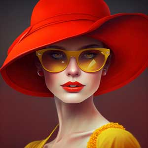 bpos klegrant ultra stylish woman in yellow sunglasses and wild red ed d c a a