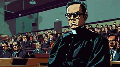 klegrant a serious priest in a university lecture hall s comi bde cf d ea