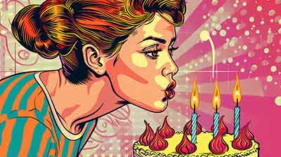 klegrant Woman blowing out candles on a birthday cake s comic e ec e eac d b bfcd