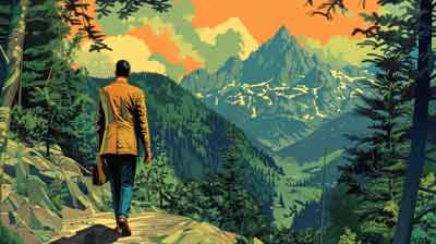 klegrant man wearing suit hiking in forested mountains s